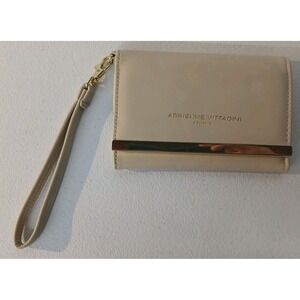 Adrienne Vittadini Tan & Gold Bifold Wristlet Wallet Flower‎ Lining #1206